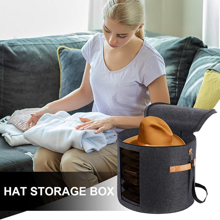 50x50x43cm Hut Aufbewahrungsbox, Hutschachtel Rund, Hat Organizer, Rund Mützen Aufbewahrung, Faltbar