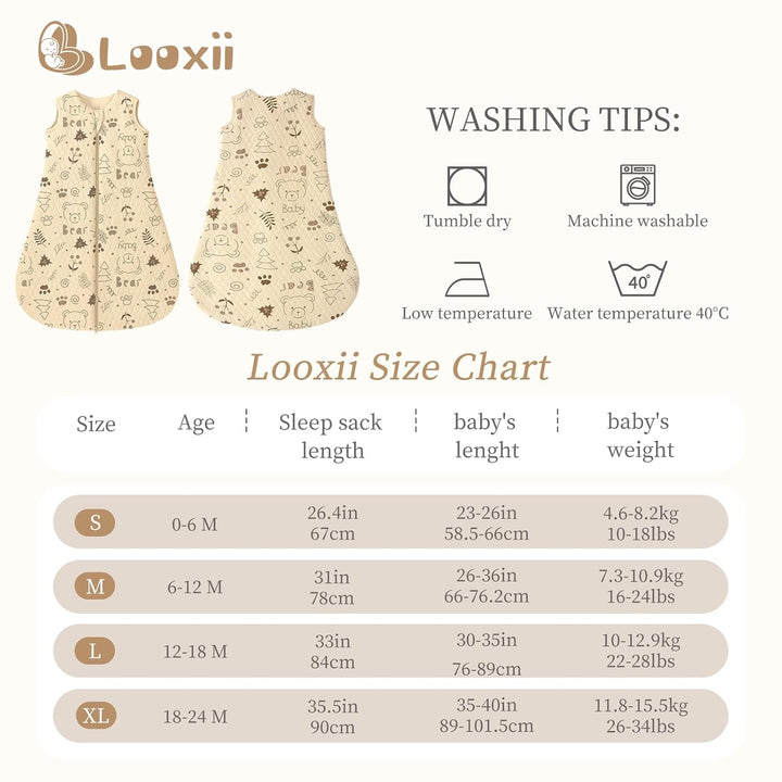 Looxii Schlafsack Baby Winter Baumwolle 2.5 TOG Warm Winterschlafsack Weich Babyschlafsack Neugebore