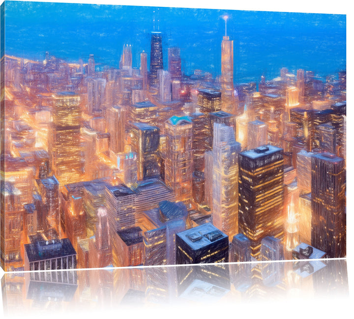 Pixxprint Luftaufnahme Chicago als Leinwandbild/Grösse: 100x70 / Wandbild/Kunstdruck/fertig bespannt