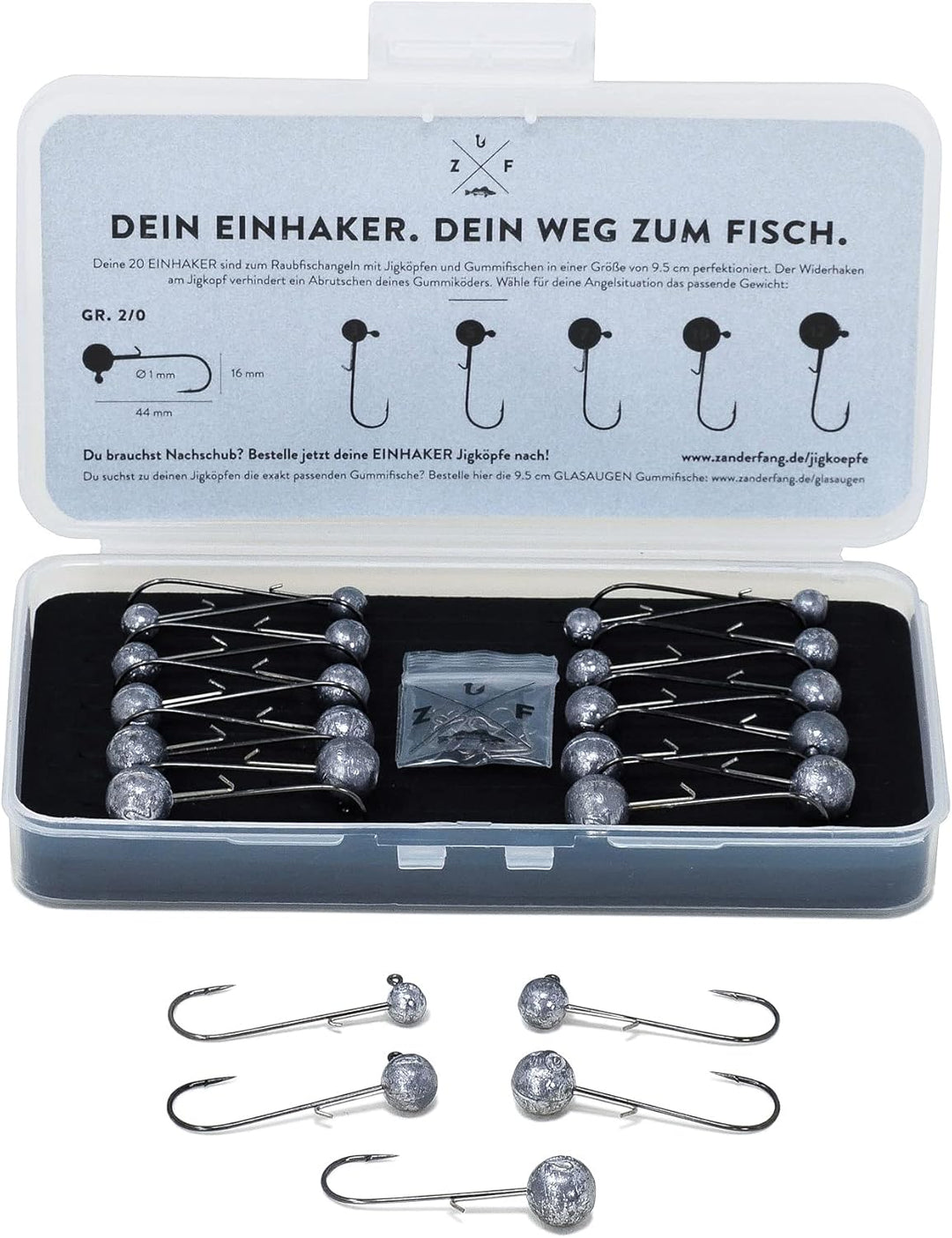 Zanderfang – Jigköpfe Angelhaken-Set Jighaken – Jigkopf Grösse 2/0 und 4/0 für Gummiköder von 8cm bi