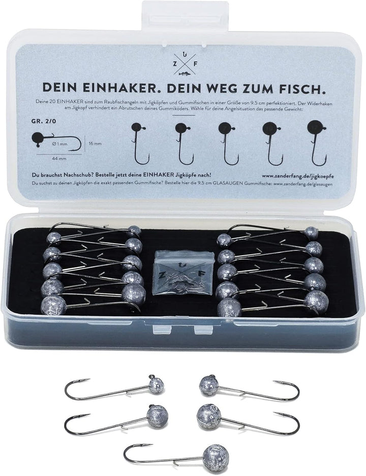 Zanderfang – Jigköpfe Angelhaken-Set Jighaken – Jigkopf Grösse 2/0 und 4/0 für Gummiköder von 8cm bi