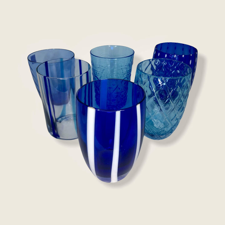 Zafferano - Melting Pot Set mit 6 Gläsern, gemischt Blau/Aquamarin Blau, Aquamarin, Blau, Aquamarin