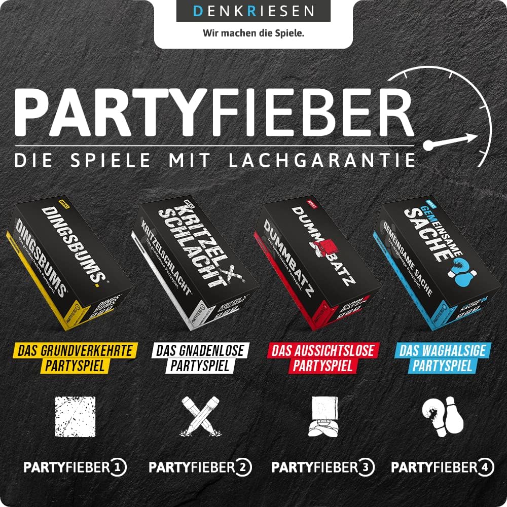 DENKRIESEN - PARTYFIEBER - DUMMBATZ Das aussichtslose Partyspiel | 300 Karten | 1500 Begriffe | Part