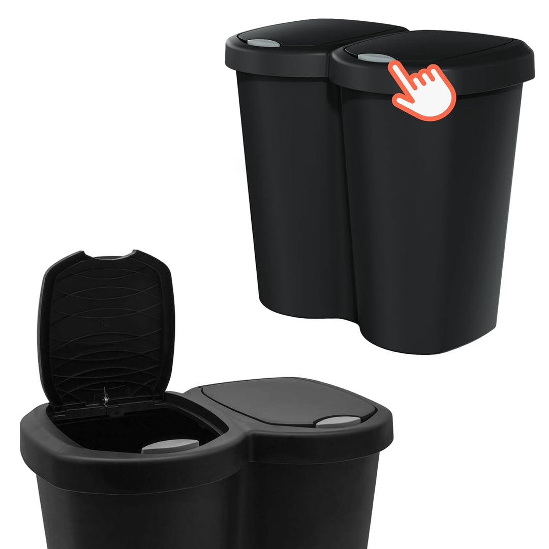 Spetebo Duo Abfall Eimer 40L schwarz - 2x 20L - Müll Sammler Trenner Behälter Deckel
