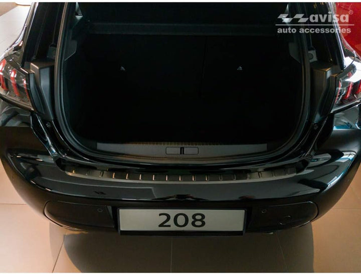 Avisa Schwarz Edelstahl Heckstossstangenschutz kompatibel mit Peugeot 208 II HB 5-türer 2019- 'Ribs'