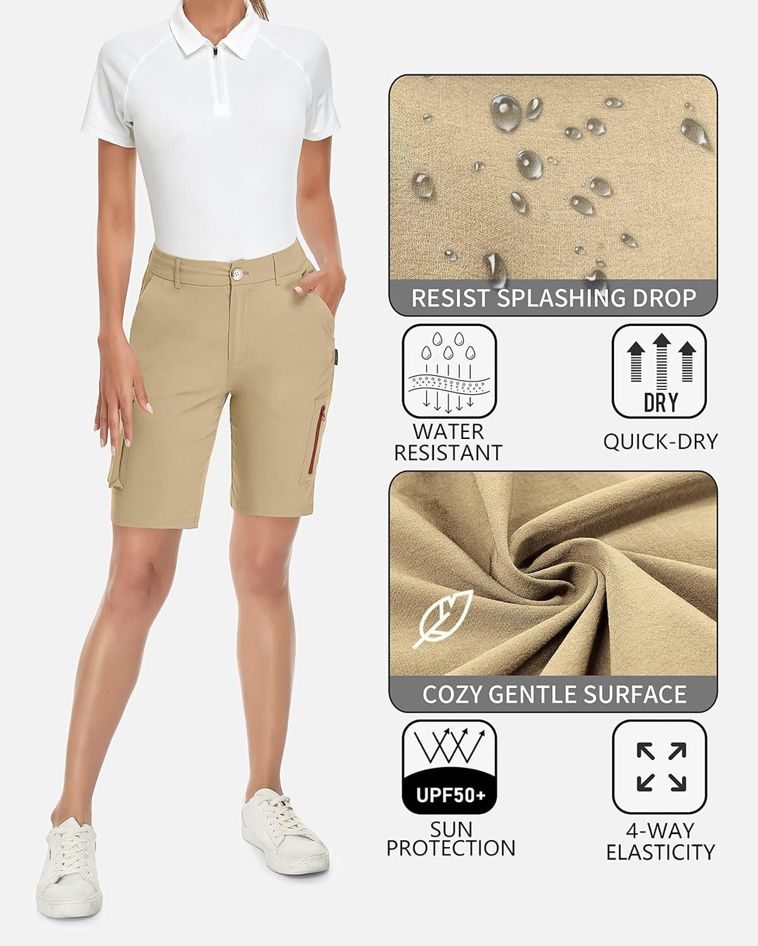 Soneven Wanderhose Damen Kurz Cargoshorts Bermuda Shorts Sommer Outdoor Trekkinghose Leichte Schnell