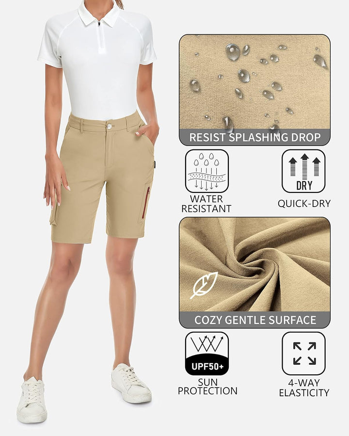 Soneven Wanderhose Damen Kurz Cargoshorts Bermuda Shorts Sommer Outdoor Trekkinghose Leichte Schnell