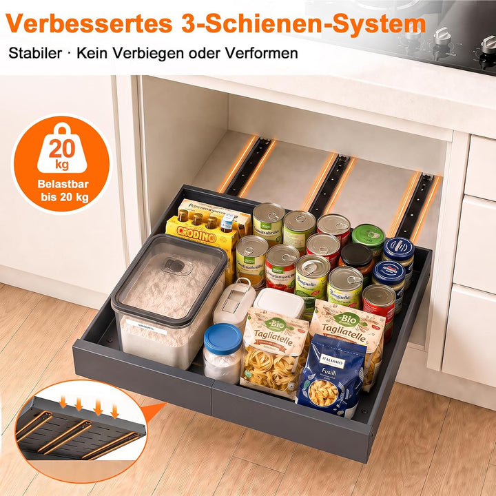 2 Stück Teleskopschublade Ausziehbar Küche Schublade: Breite Verstellbar 32-53 cm Mit Selbstklebende