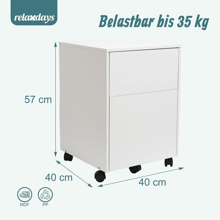 Relaxdays Rollcontainer, 2 Schubladen, Hängeregister, HxBxT: 57 x 40 x 40 cm, Schreibtischcontainer