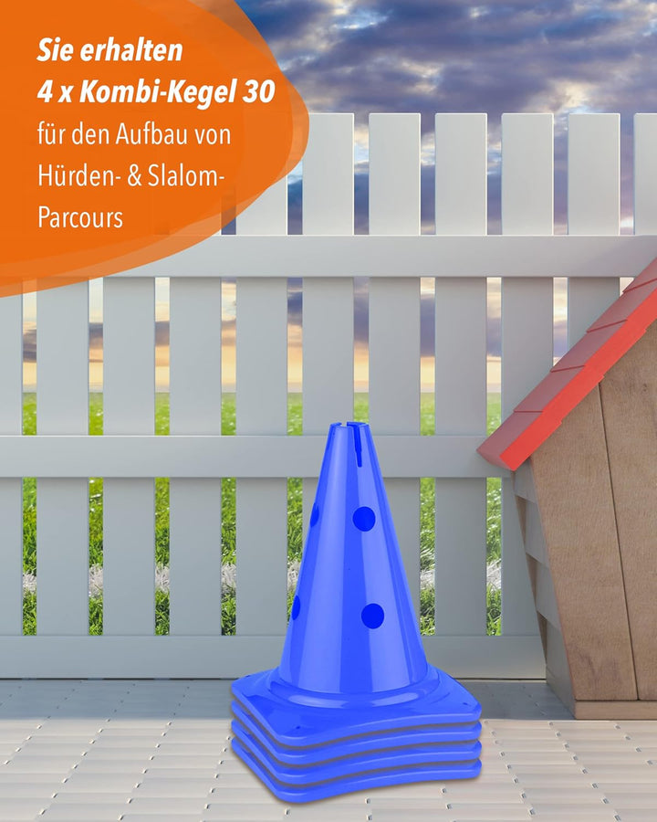 Kombi Kegel 30 – 4er Set – für den Aufbau von Hürden- oder Slalom-Parcours für Agility-Training – Sp