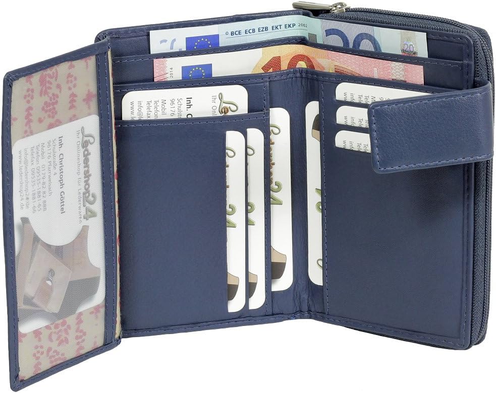 Branco Leder Geldbörse Portemonnaie Damenbörse Damen Lang Geldbeutel Blau, Blau