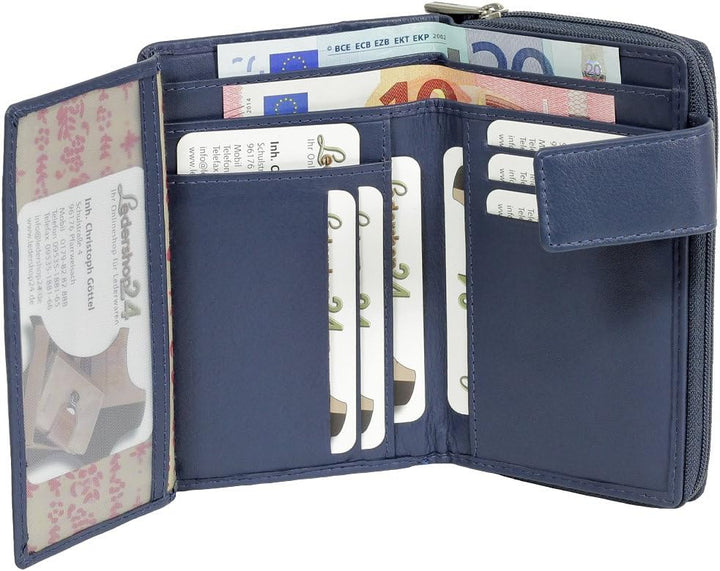 Branco Leder Geldbörse Portemonnaie Damenbörse Damen Lang Geldbeutel Blau, Blau
