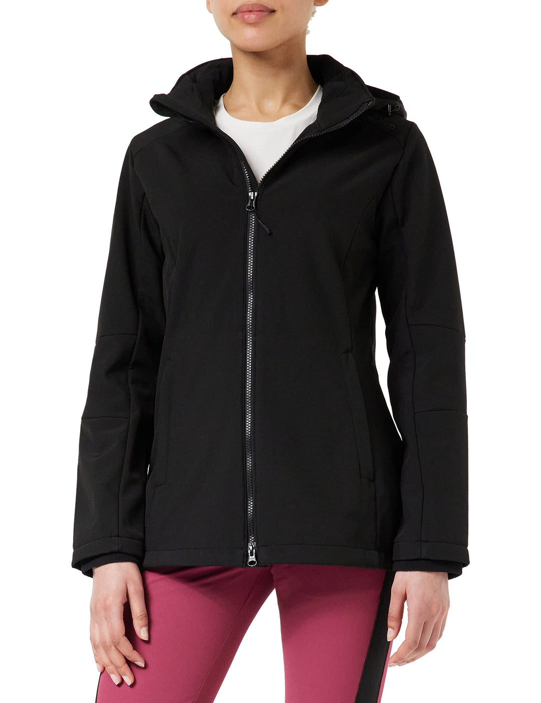CMP Damen Damen-softshelljacke mit Abnehmbarer Kapuze WOMAN JACKET ZIP HOOD, Schwarz