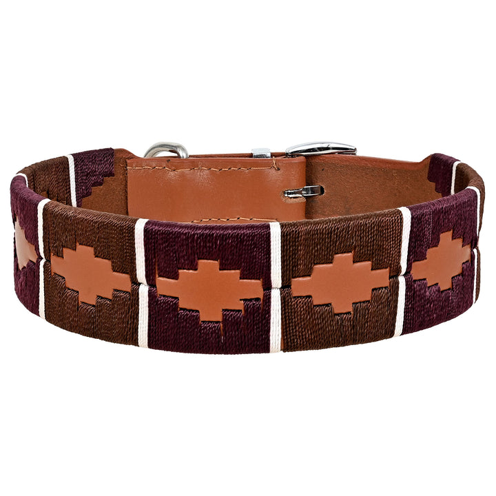 MICHUR Pippa Braun Blau Türkis Baumwollgarn Hundehalsband Leder, Lederhalsband Hund, Halsband, Leder