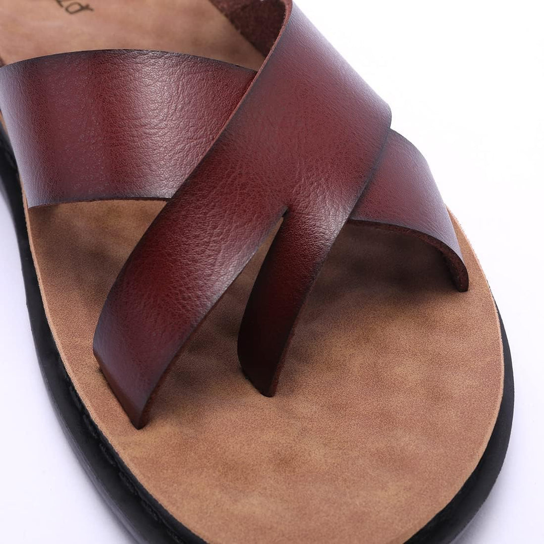 Harssidanzar Herren Sandalen Hausschuhe Cross Straps Slide Slip On Flip Flops für Männer Toe Ring St