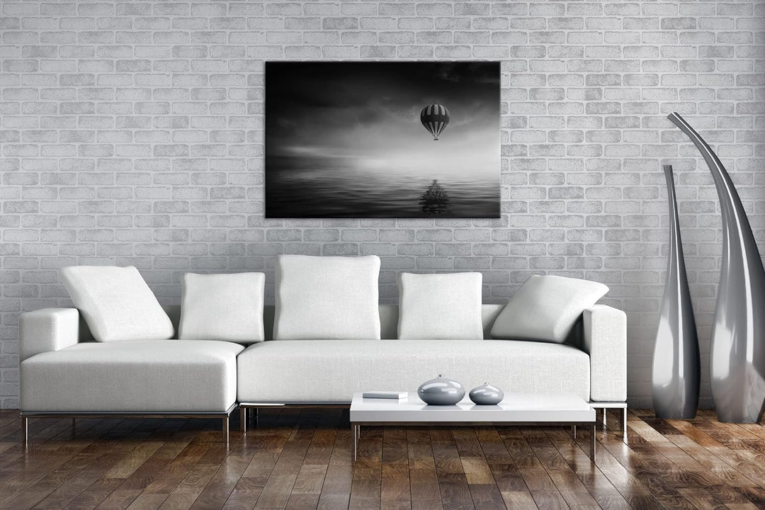 deyoli schwebender Heissluftballon Format: 80x60 Effekt: Schwarz&Weiss als Leinwandbild, Motiv ferti