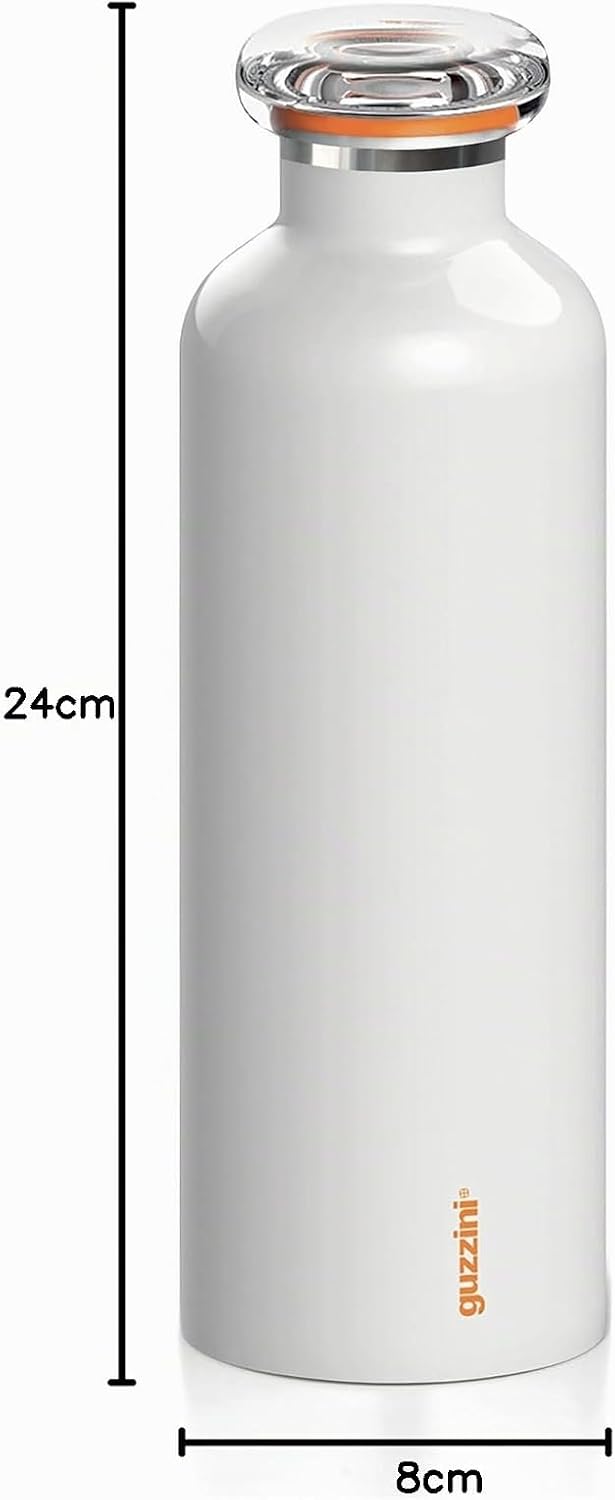 Guzzini - On The Go, ENERGY L Thermosflasche, Trinkflasche Edelstahl - Weiss, Ø 8 x h24 cm | 750 cc