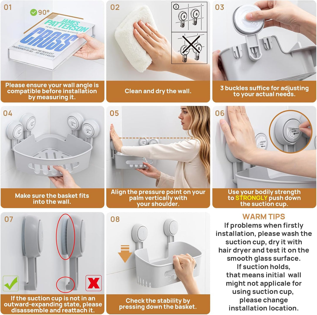 LEVERLOC Duschablage Ohne Bohren Ecke Saugnapf Dusche Organizer Grosse Kapazität Bad Organizer Ohne