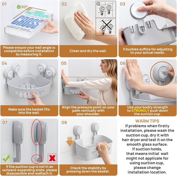 LEVERLOC Duschablage Ohne Bohren Ecke Saugnapf Dusche Organizer Grosse Kapazität Bad Organizer Ohne