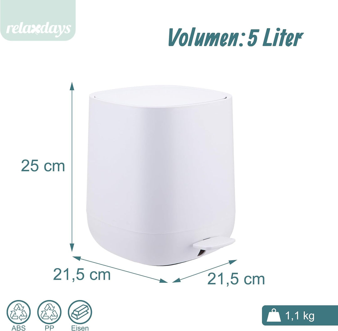 Relaxdays Mülleimer Bad, 5 l, Kosmetikeimer mit Soft-Close, Matte Optik, entnehmbarer Inneneimer, Tr