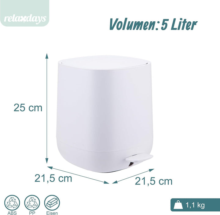 Relaxdays Mülleimer Bad, 5 l, Kosmetikeimer mit Soft-Close, Matte Optik, entnehmbarer Inneneimer, Tr