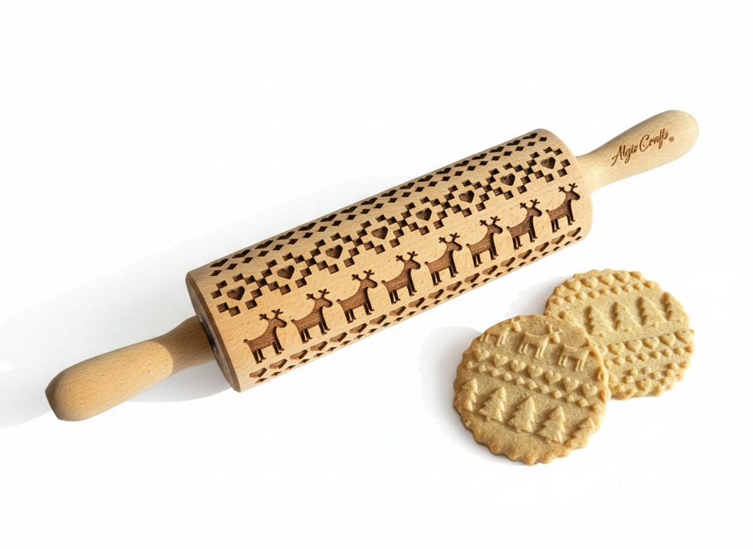 SKANDINAVISCHES WEIHNACHTSMUSTER Nudelholz mit Muster Weihnachten Backen - Teigroller Holz für DIY W