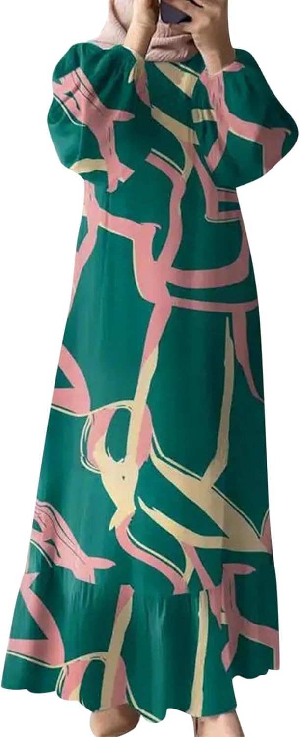 Muslimische Kleider Festlich Kleid, Gebetskleidung, lässiger Kaftan Weihnachtskleid Damen (Green, M)