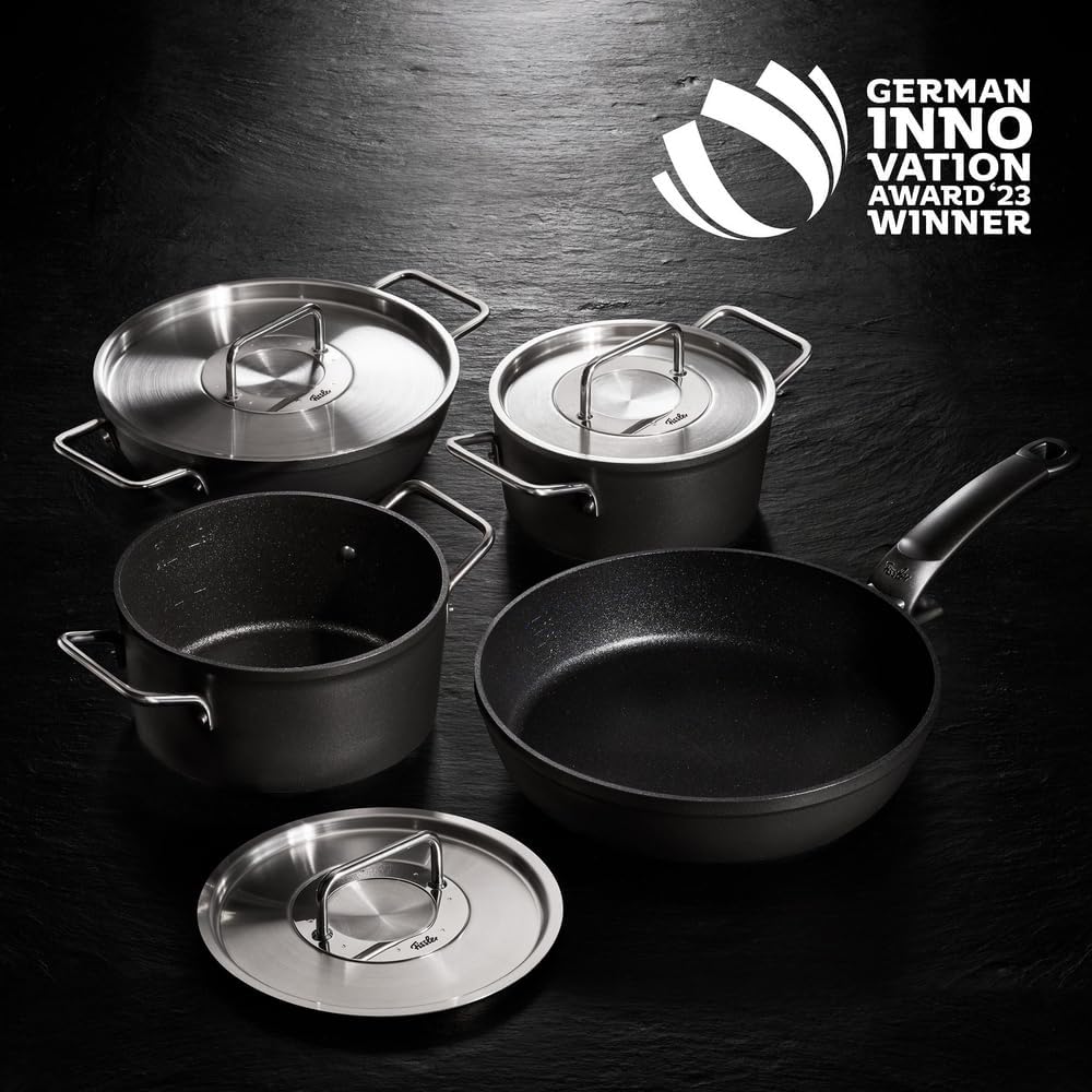 Fissler Adamant / Aluminium-Stielkasserolle (Ø 18 cm, 2 Liter) beschichtet, mit Metall-Deckel, antih