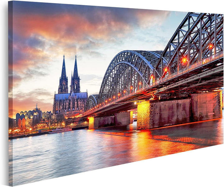islandburner Bild auf Leinwand Kölner Dom Hohenzollern Brücke Sonnenuntergang Nacht Bilder Wandbilde