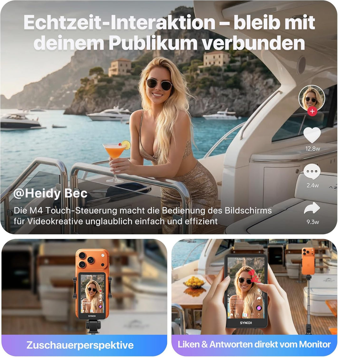 SYNCO XView Handy Selfie Monitor mit Touchscreen für iPhone 7-17 & Samsung, Magnetischer Smartphone
