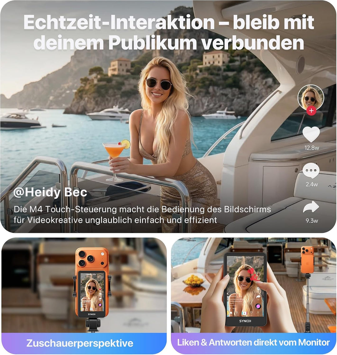 SYNCO XView Handy Selfie Monitor Touchscreen für iPhone 7-17(Schwarz), Schwarz