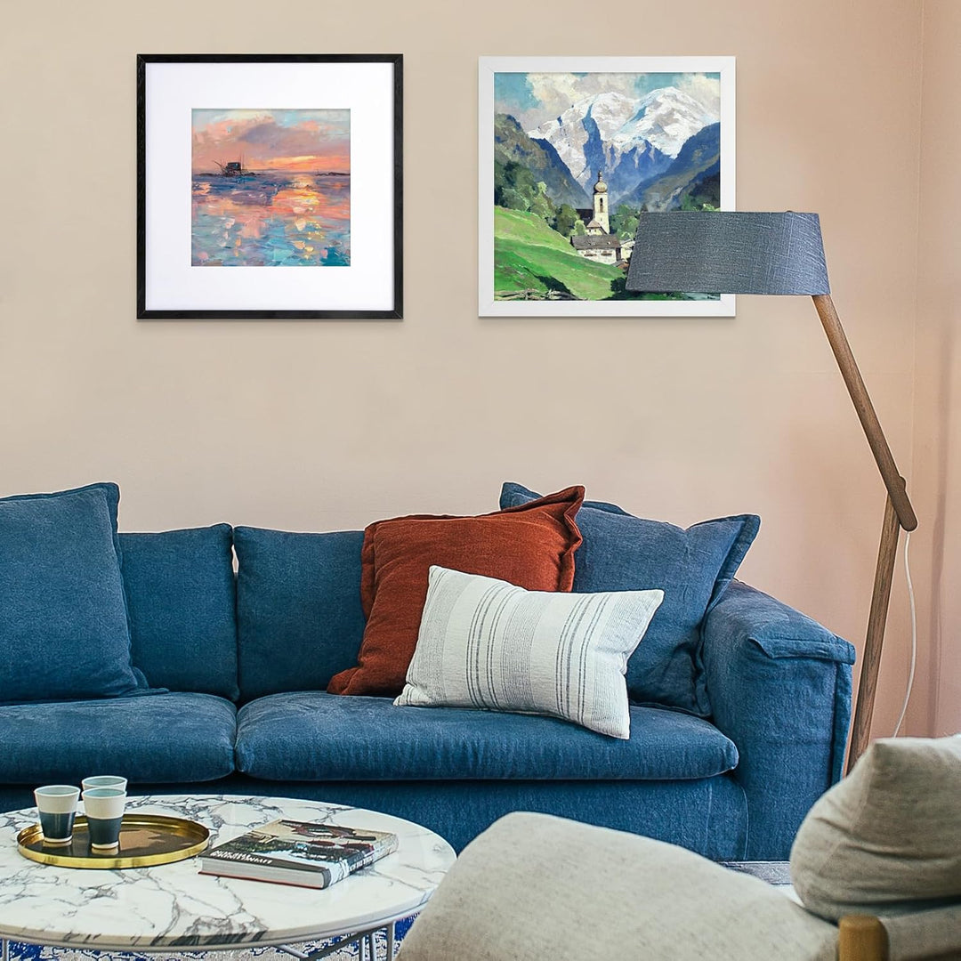 Bilderrahmen 25x25cm Schwarz mit Passepartout Fotorahmen Holz mit Acrylglas zum Senkrechten Oder Waa