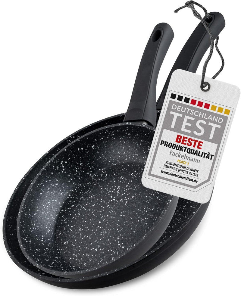 Fackelmann Bratpfannen Set Marble 20 cm & 24 cm, Antihaft-Pfannen aus 90% recyceltem Aluminium mit e