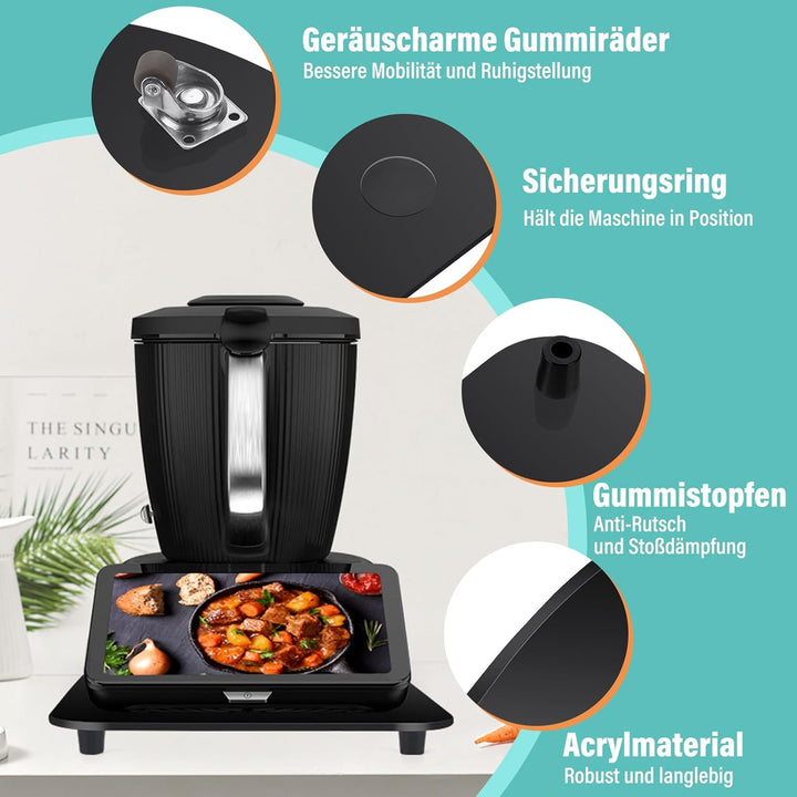 Acryl Gleitbrett für Thermomix TM7 – Mit 360° Rollen + Rutschfest Gummifüsse des Schnelles Bewegen/S