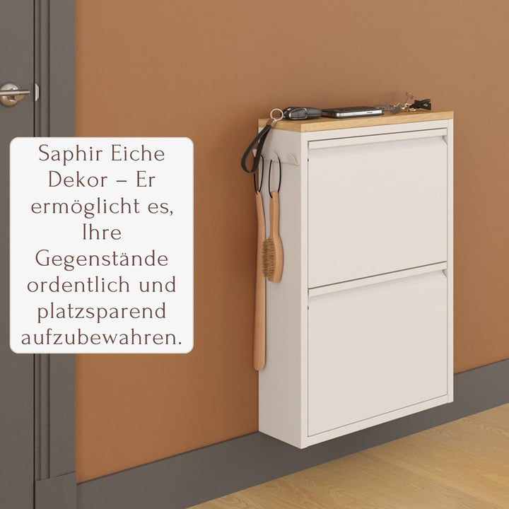 furni24 Schuhschrank Schmal – Platzsparender Metall-Schuhschrank mit Magnetklappen, Platz für 4-6 Pa