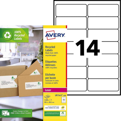 AVERY Zweckform LR7163-100 Adress-Etiketten (A4, 1.400 Stück, Recycling, 99,1 x 38,1 mm, 100 Blatt)