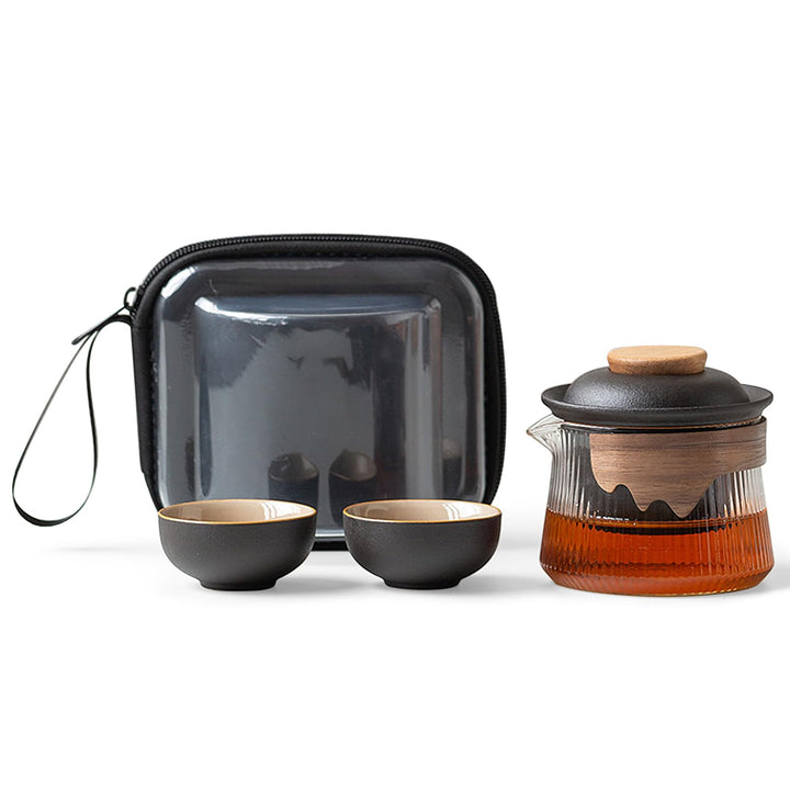 fanquare Tragbares Reiseteeservice Schwarz Porzellan Chinesisch Kung Fu Glas Teekanne mit Infusor Mi