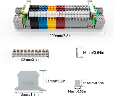 SRJQXH Reihenklemmen Hutschiene, Schienenanschlussblock- Kit UK/ MBKK2.5 DIN, Durchgangsklemmen-Kit