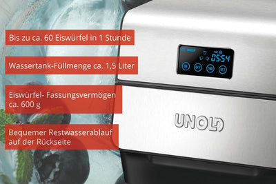 Unold 48955 Eiswurfelbereiter, Rostfreier Stahl, 1.5 liters, Edelstahl