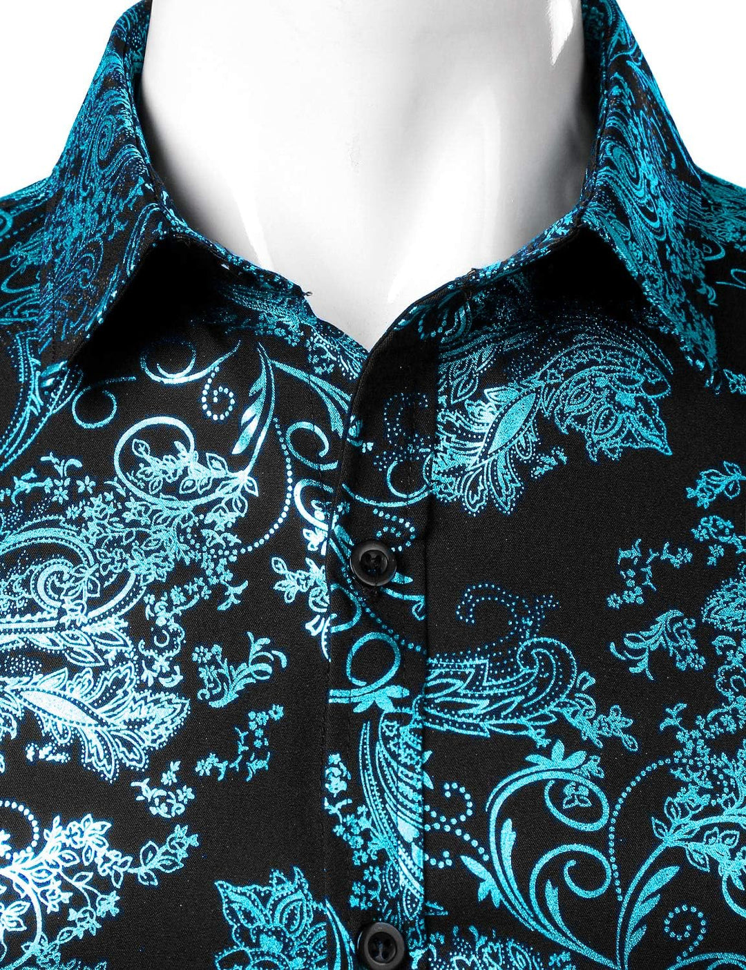PARKLEES Herren Luxus Paisley Gemustert Golden Glänzend Slim Fit Freizeithemd L Schwarz Türkis, L Sc