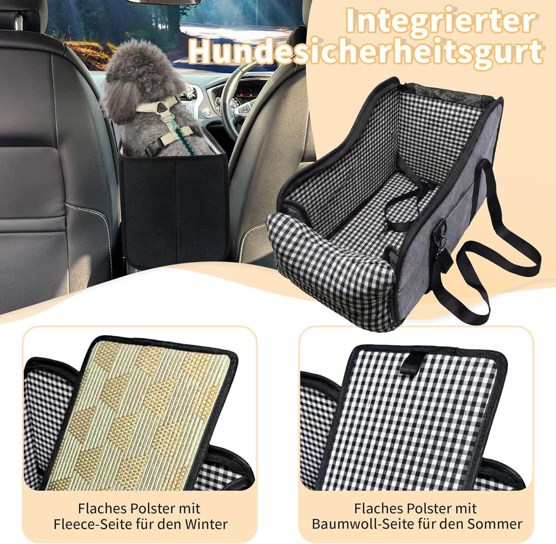 Hunde Autositz für Kleine Hunde & Katzen - Sicher auf Rücksitz, Beifahrersitz & Mittelkonsole mit Do
