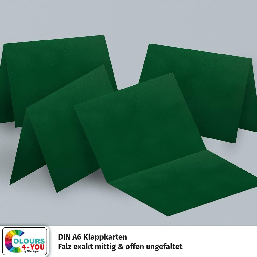 100 Klappkarten mit Umschlägen Set Dunkelgrün - DIN A6 Blanko Doppelkarten 14,8 x 21 cm (160 g/m²) -