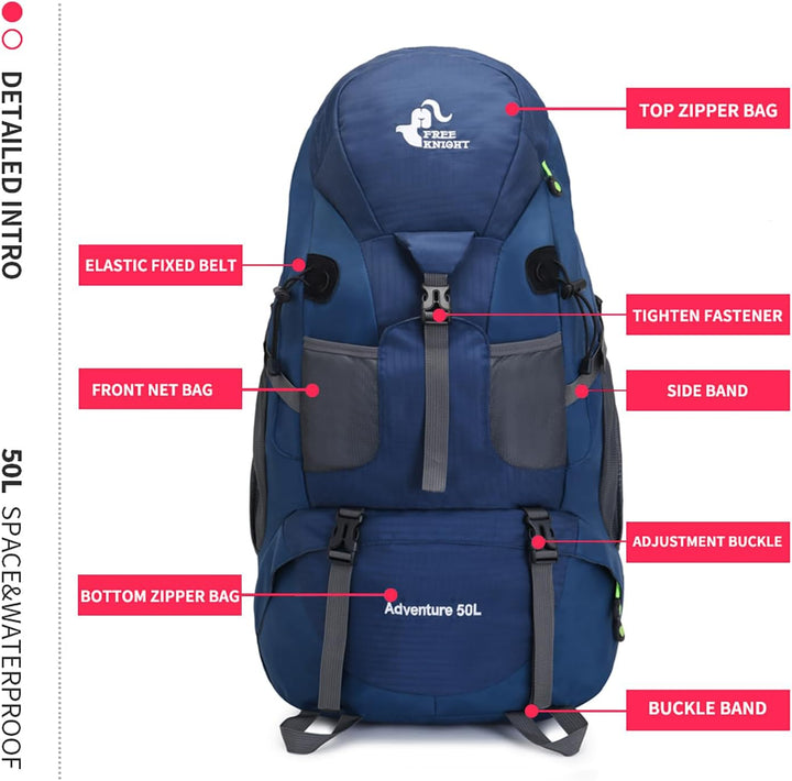 Bseash 50L Leichter wasserfester Wanderrucksack, Outdoor Sport Tagesrucksack Multifunktions Reisetas