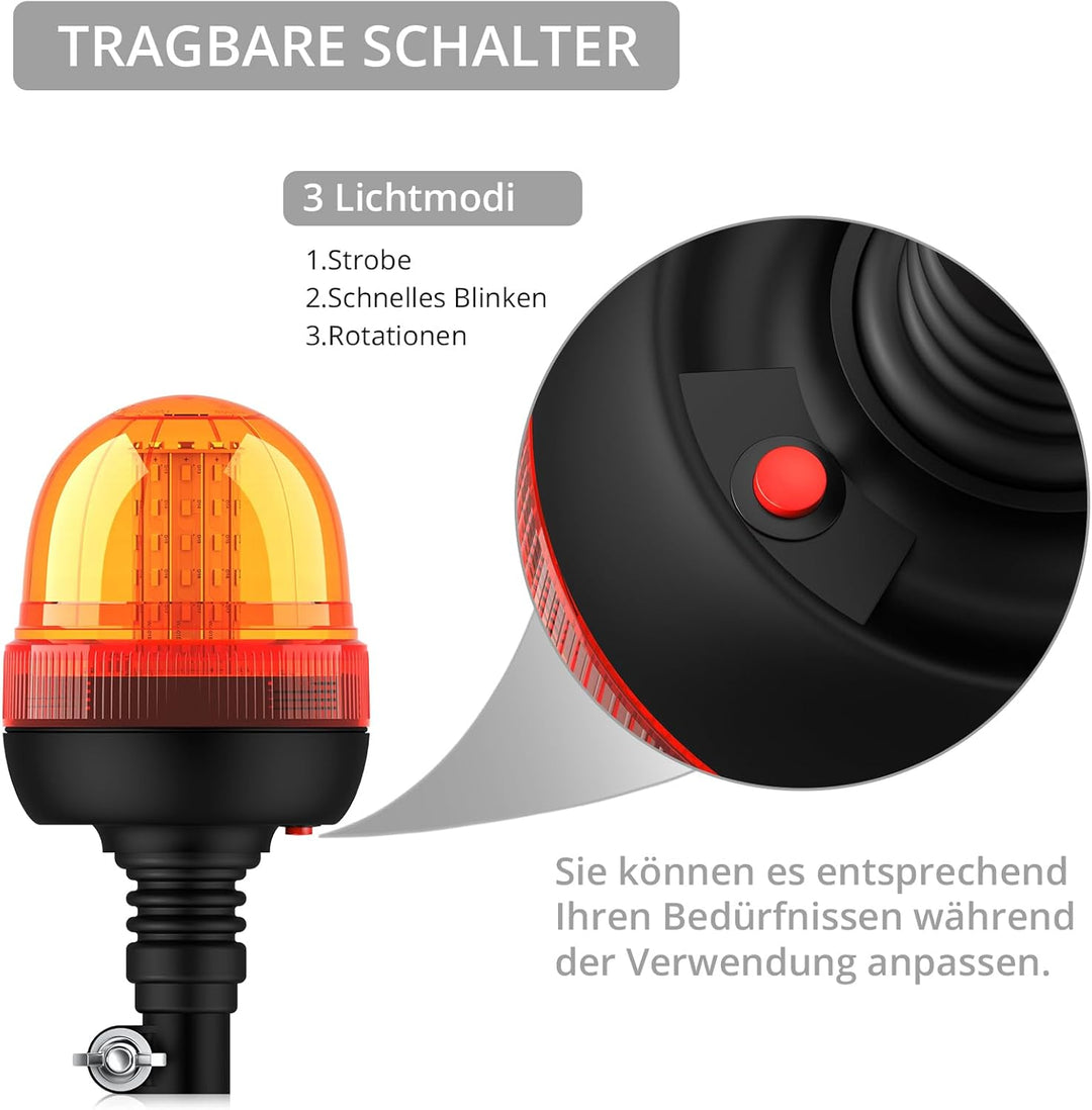 Rundumleuchte 60LED Warnleuchten Justech 2x Rundumkennleuchte LED Amber 12V/24V Blinkleuchte Staubdi