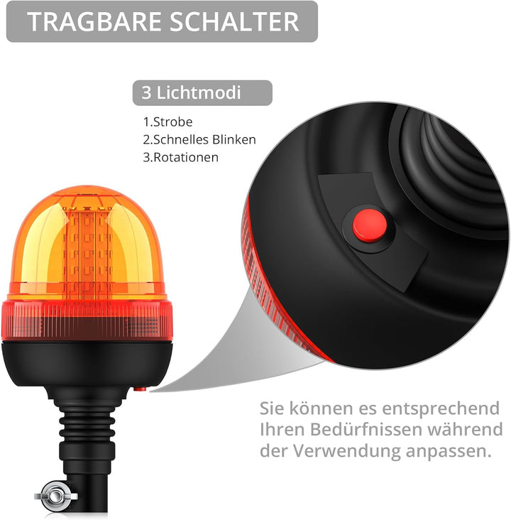 Rundumleuchte 60LED Warnleuchten Justech 2x Rundumkennleuchte LED Amber 12V/24V Blinkleuchte Staubdi