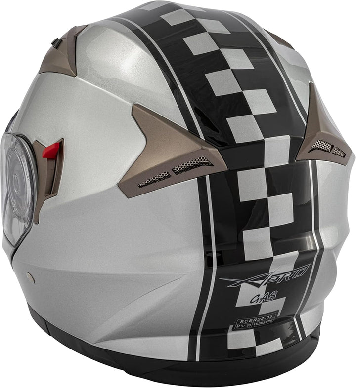 A-Pro Motorradhelm Klapphelm Doppelvisier Grafik Touring ECE 22 Genehmigt Silber XS 53-54 cm ( XS) S