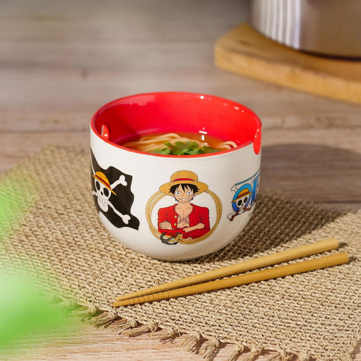 Elbenwald - One Piece - Monkey D. Luffy Ramen Schale mit Ess-Stäbchen 500 ml Keramik Weiss