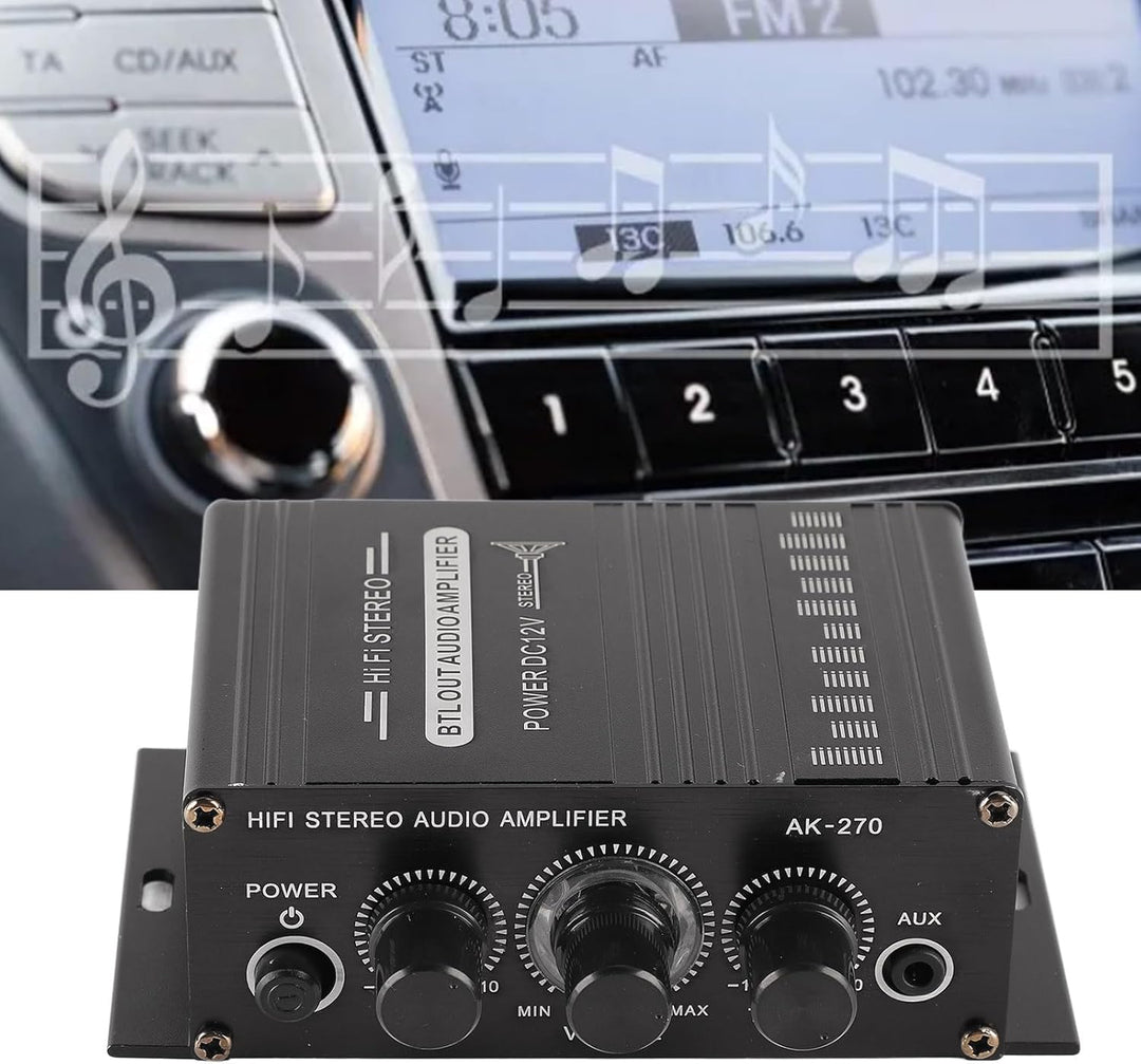 HERCHR Auto-Verstärker, Stereo-Verstärker, 12 V, Tragbar, Klare Klangqualität, Mini-Verstärker, Auto