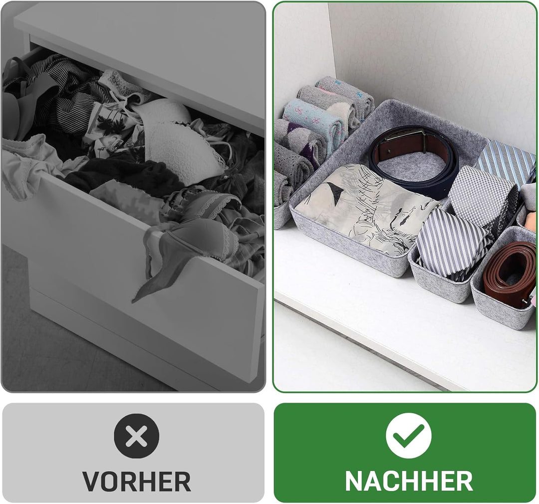 8 Stück Schubladen Organizer, Stapelbare Filz-Aufbewahrungsboxen, Schubladen Ordnungssystem für Schr