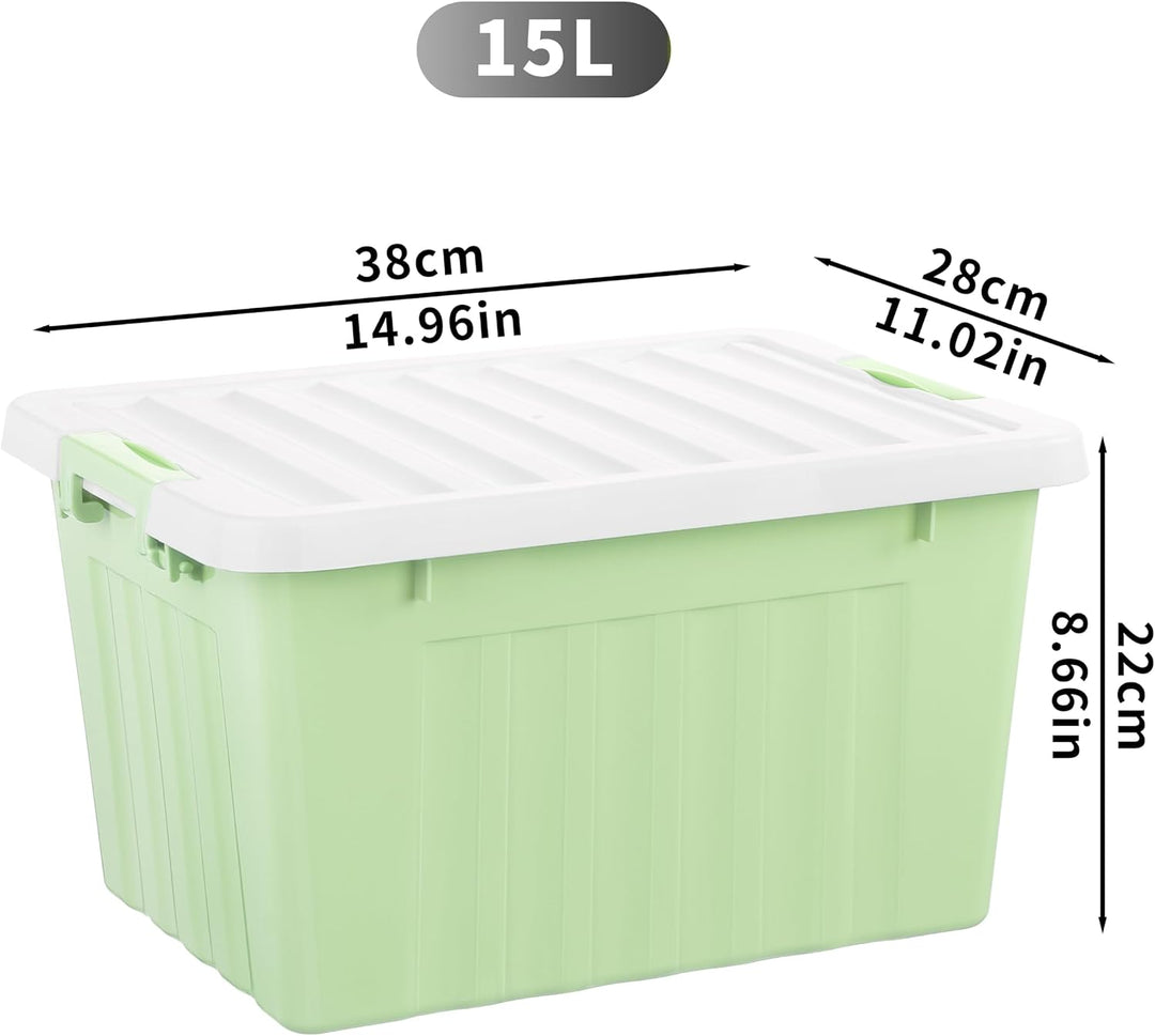 Cetomo 15 l x 6 Kunststoff-Aufbewahrungsbox, grün, Tragetasche, Organisationsbehälter mit robustem D
